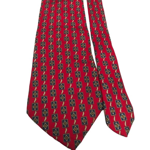 ROUNDTREE & YORKE Silk TIE Red Black Gold Made in USA Y2K Dillards 58x4 Vintage - Picture 6 of 9
